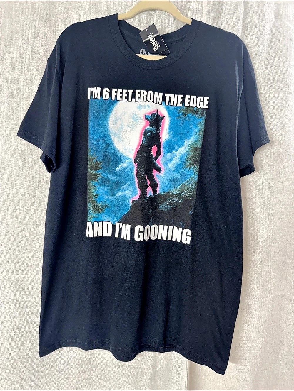 NWT Men’s Spencer’s “I'm 6 Feet From The Edge and I'm Gooning” T-Shirt black